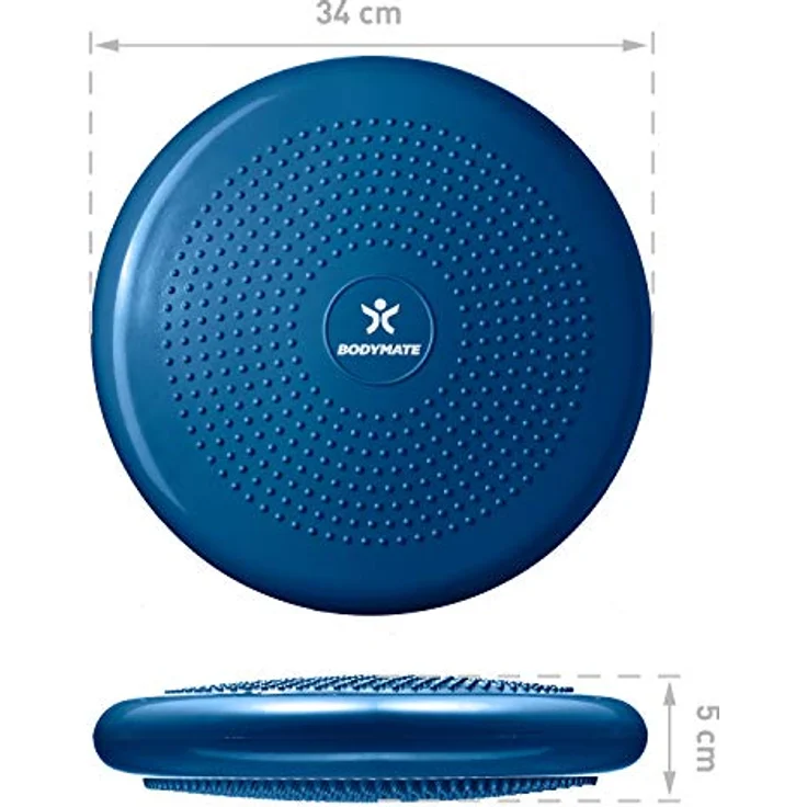 BODYMATE Ballsitzkissen inkl. Pumpe BLAU 34cm Durchmesser - Balance-Kissen, Luftkissen, Balance Pad, Noppenkissen - Core -, Fitness-, Reha-, Koordinations- und Rückentraining – Bild 5