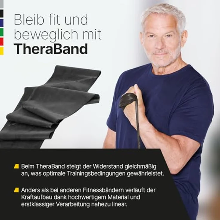 THERABAND 2,50m Fitnessband aus 100% Naturlatex mit Anleitung in schwarz | Gymnastikband für Ganzkörpertraining | Widerstandsband für Zuhause | Pilates-Band für effektives Krafttraining – Bild 3