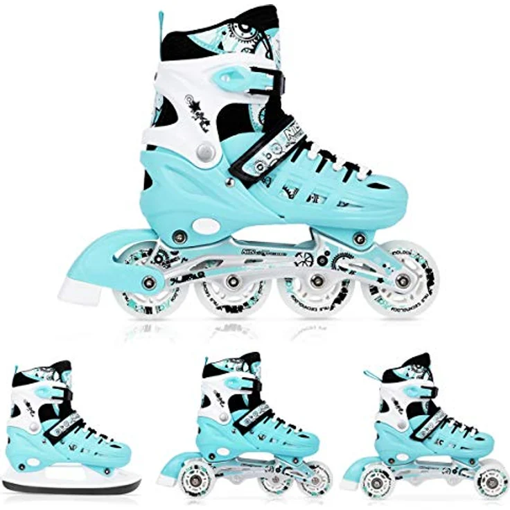 Nils Extreme Inliner Verstellbar 4in1 Rollschuhe Schlittschuhe Blades Quad Skates Inlineskates 31-34, 4-fach größenverstellbar, Alu-Schiene, ABEC7 Lager, Pink – Bild 7