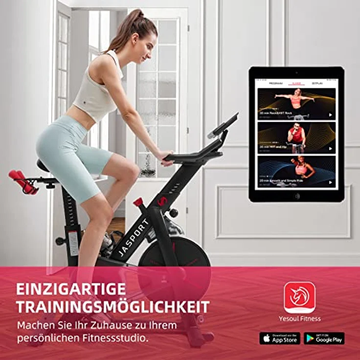 JASPORT Smart Indoor Speedbike S3 | leise Heimtrainer | Magnetbremssystem und kraftvoller Riemen | App mit Video on Demand Trainingskursen | Kinomap & Zwift kompatibel | inkl. Pulsgurt – Bild 3