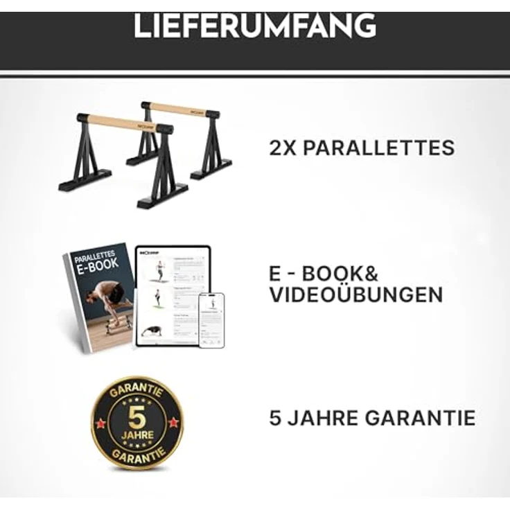 NEOLYMP Parallettes Holz, Calisthenics Liegestützgriffe aus massivem Buchenholz & Stahl, rutschfest und ergonomisch, 2 Höhen (10 cm & 30 cm) – Bild 2