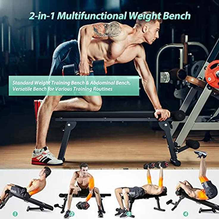 Multifunktion Hantelbank Trainingsbank Flachbank Klappbare Hantelbänke und Rückentrainer, Beinhalterung für Bauchtraining Sit up Bank (MEHRWEG) – Bild 2