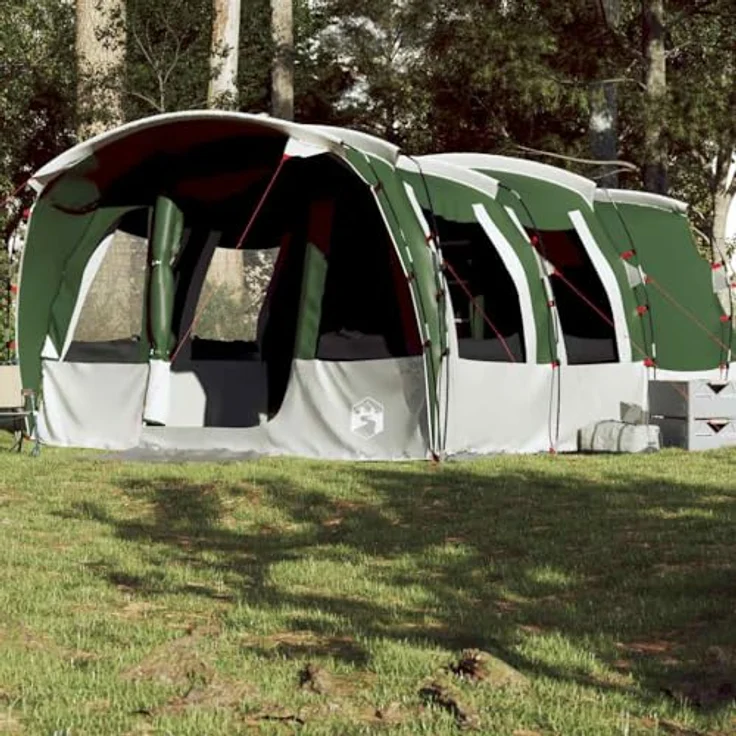 vidaXL Tunnel Familienzelt 8 Personen, Wasserdichtes Campingzelt mit Steckverbindungssystem und Heringen, Grün 185T Polyester – Bild 2