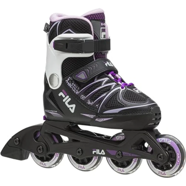 Fila X-One Inline Skates, schwarz/magenta, verstellbar von Größe 29-32 mit ABEC5 Kugellager – Bild 1