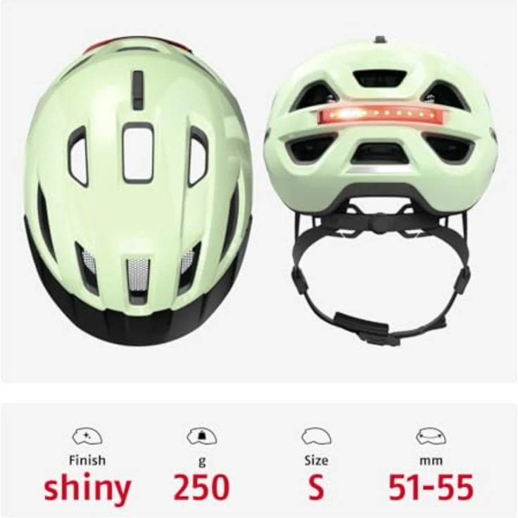 ABUS Stadthelm Urban-I 4.0, Fahrradhelm mit aufladbarem Rücklicht, 2 Leuchtmodi, Zopf-Öffnung, Größe S, grün – Bild 3