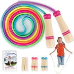 Paleclouds Springseil Kinder, Verstellbares 250CM Jump Rope mit Holzgriff und Regenbogen-Design, ideal für Fitness und Spiel, rosa