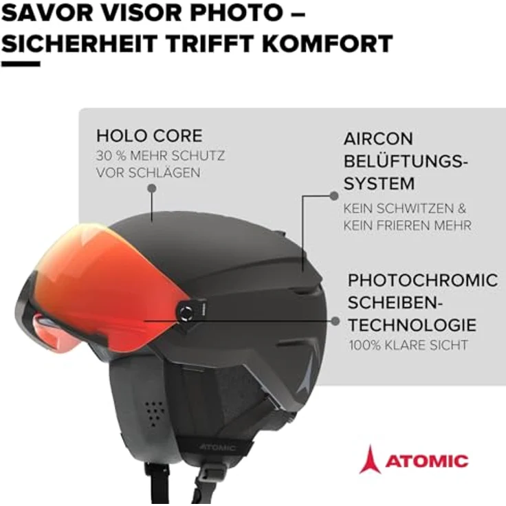 ATOMIC Savor Visor Photo Skihelm mit Visier, Black, Größe XL, maximale Stoßdämpfung, Active Aircon Belüftungssystem, photochromatische Scheibe – Bild 2