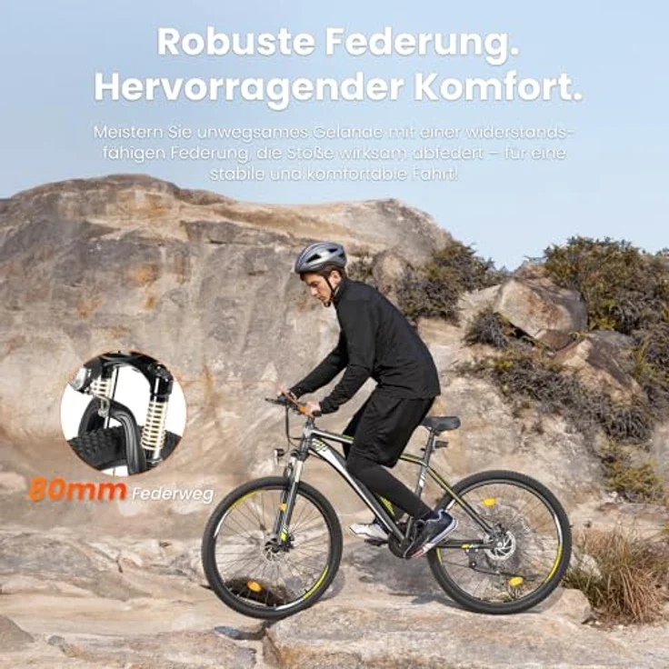 Touroll Foride Vedal 1 E-Bike, 26 Zoll, 250W, 468Wh, Shimano 21-Gang, 65 km Reichweite, IPX4, Schwarz – Bild 8