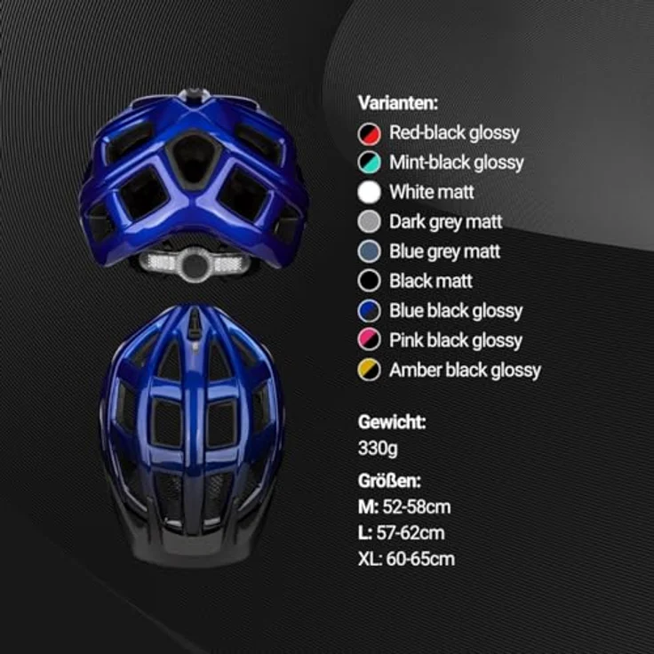 KED CROM, leichter Fahrradhelm mit K-FIT Anpassungssystem und Rücklicht, blau-schwarz M 52-58 cm – Bild 6