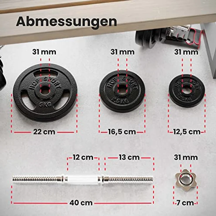 Hop-Sport Guss Kurzhanteln Hantel Set Hanteln 10kg 15kg 20kg 30kg 40kg 60 kg Gewichte (2 x 10 kg) – Bild 3