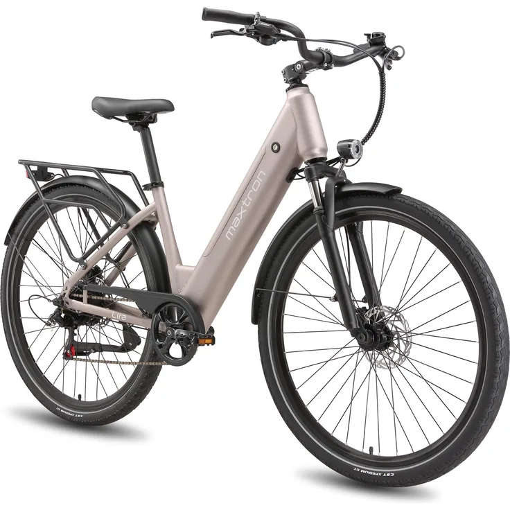 Maxtron Lira 28 Zoll Elektrisches City-Bike, 720 Wh Lithium-Akku, Reichweite bis zu 140 km, hydraulische Scheibenbremsen, Shimano 7-Gang-Schaltung, Tiefeneinsteiger
