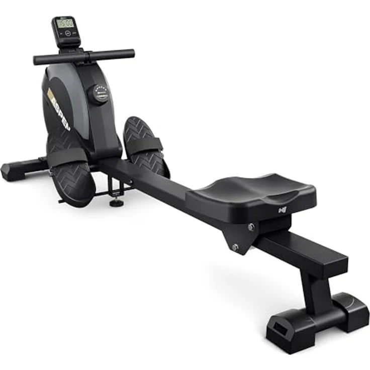 Hop-Sport Rudergerät für zuhause Aspen - Klappbares Rudergerät in Schwarz/Grau/Gold mit Magnetbremssystem, 16 Widerstandsstufen, LCD-Anzeige & Ipad-Halterung, bis 120kg belastbar – Bild 2
