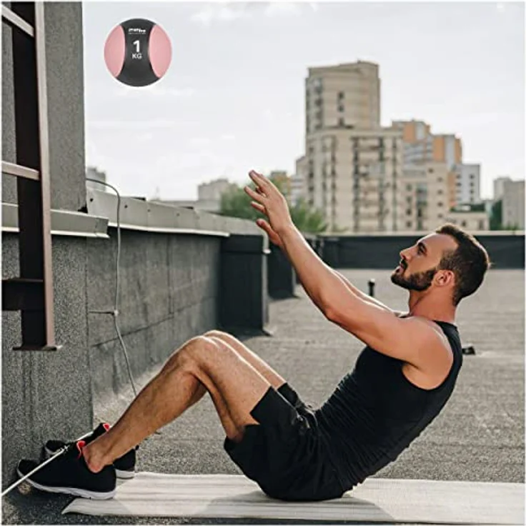 Sport-Tec Medizinball-Set 5-TLG., 1-5 kg, hochwertiger Kunststoff, vielseitiges Ganzkörpertraining, inkl. Ständer – Bild 2