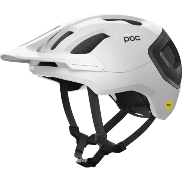 POC Axion Race MIPS, Fahrradhelm mit optimaler Belüftung und Breakaway-Helmschirm, Hydrogen White/Uranium Black Matt, Größe 48-52 – Bild 1
