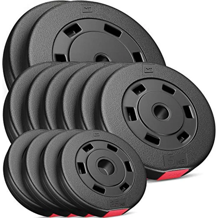 Hop-Sport 60kg Hantelscheiben Set - Kunststoff Gewichte 30/31 mm Bohrung - 2x10; 6x5; 4x2,5 kg