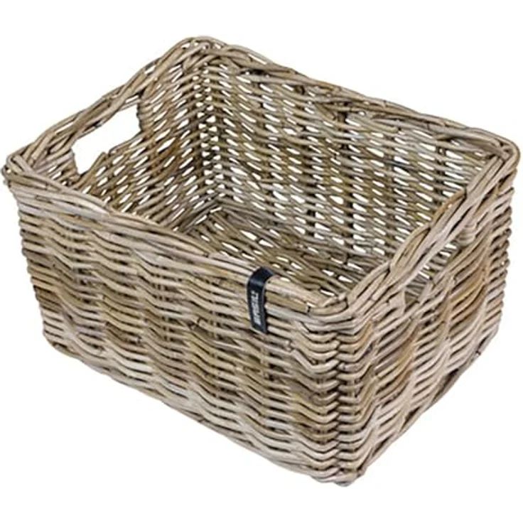 Basil DAX L Rattan Fahrradkorb, Rechteckiger Vorderradgepäckträgerkorb, Grau, Handgeflochten, 30 l Volumen, Ideal für Damen- und Herrenfahrräder – Bild 2