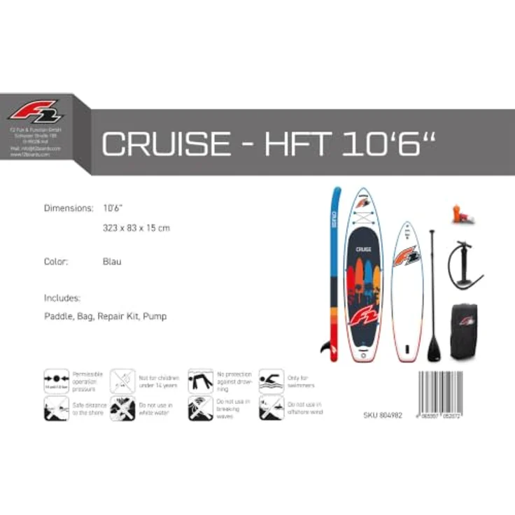 F2 Stand up Paddle Board CRUISE - HFT SUP 10,6, Navy, mit Heat Fusing Technology, stabiler Softfin-Ausstattung und Diamond Pad – Bild 6