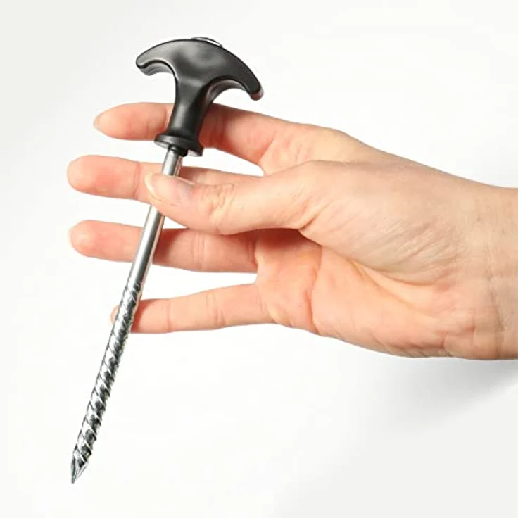 com-four® 24x Zelt-Heringe, robuste Erdnägel aus Stahl mit Gewinde, T-Griff, ideal für normalen und harten Boden, silberfarben/ schwarz – Bild 5