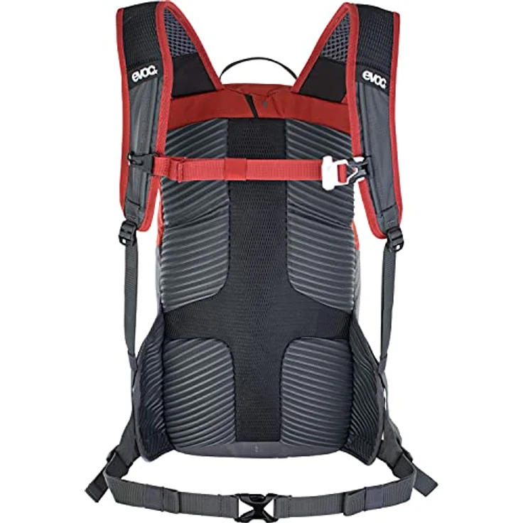 EVOC RIDE 12, Protektor Fahrradrucksack mit AIR-PAD-Rückenpolsterung, cleverem Taschenmanagement und Helmhalterung, 12 Liter, Chili Rot / Carbon Grau – Bild 2