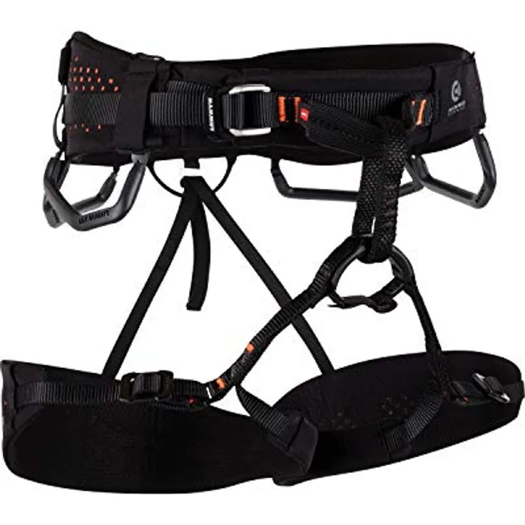 Mammut Herren Comfort Fast Adjust Klettergurt, Atmungsaktives Gewebe, Splitt Webbing Technology, Schwarz-Safety Orange, XL