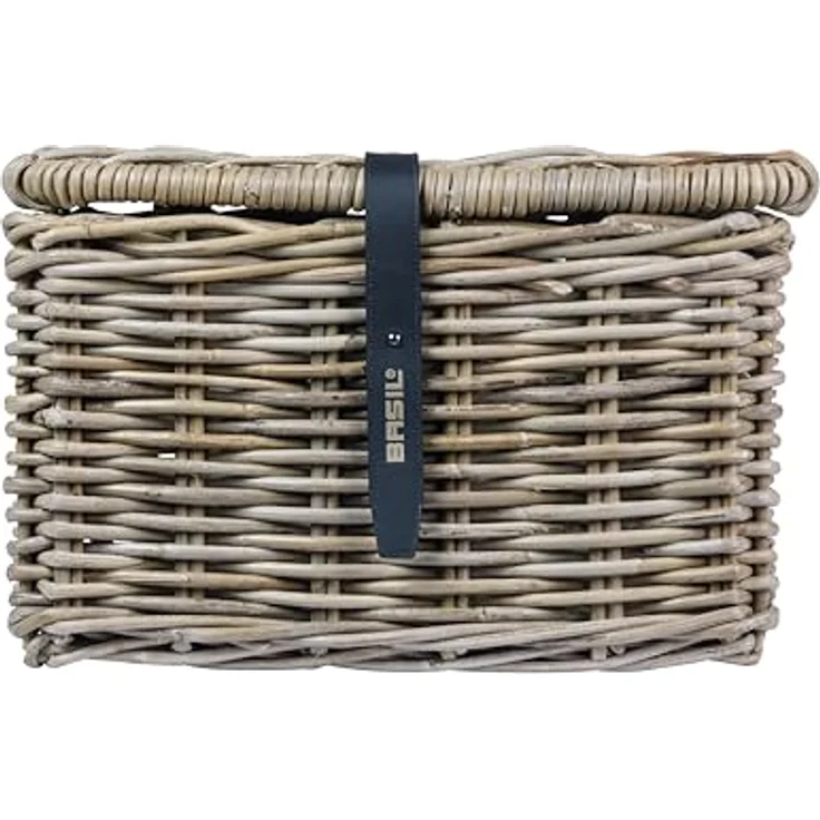 Basil Dax S, Velokorb aus handgeflochtenem Rattan, 20 l, grau, mit Deckel und Lederverschluss – Bild 3