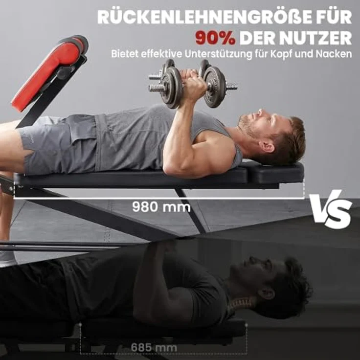 HOMCOM Hantelbank, Verstellbar, Stahl, bis 120 kg belastbar, Schwarz/Rot – Bild 4