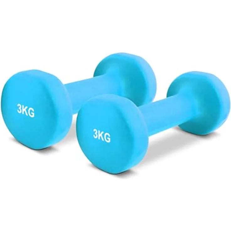 MSPORTS Hanteln Set Premium, Kurzhanteln Paar 0,5-5 kg, Neopren, inkl. Übungsposter und Workout App, 3 kg blau, ideal für Physiotherapie und Functional Fitness