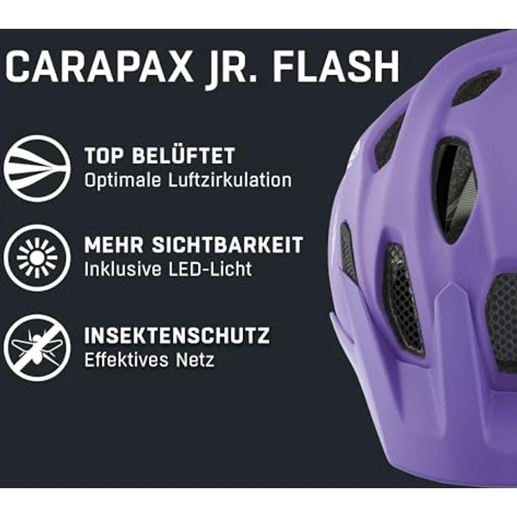 ALPINA CARAPAX JR FLASH Fahrradhelm Kinder, LED-Rücklicht, Inmold-Technologie, optimaler Schutz, hohe Sichtbarkeit, schwarz – Bild 2
