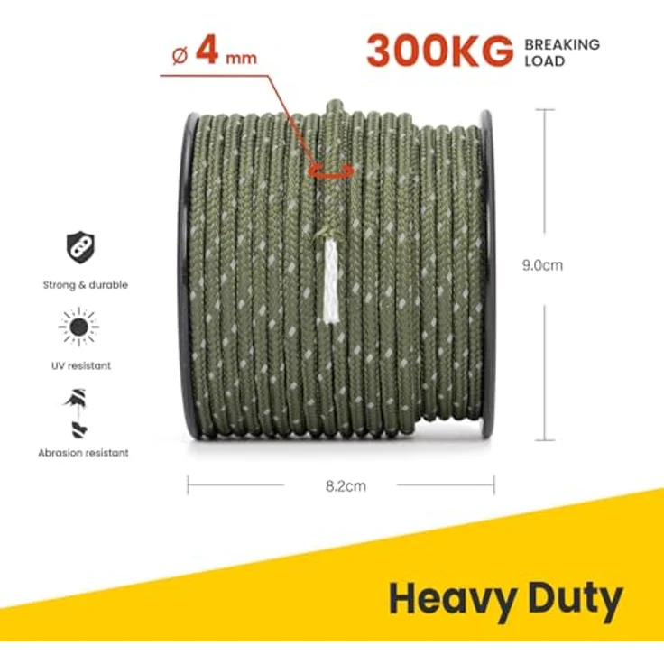 BROTREE Abspannseile Camping 30m Zeltschnur, 4mm reflektierend mit 6 Spanner, schwerlast bis 300kg, Militärgrün – Bild 2