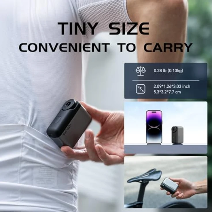 Cycplus AS200 TB2 TOPUMP Mini Bike Pump, kompakte und leistungsstarke Handpumpe mit 450 mAh Akku und 80 PSI in unter 50 Sekunden – Bild 2
