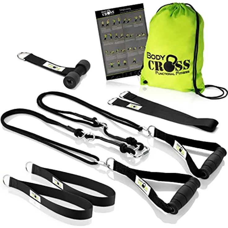 PREMIUM Schlingentrainer, Made in Germany, geprüft & zertifiziert, Slingtrainer Krafttraining Set für zuhause und außen mit Türanker, Poster, Trainingsplan, Befestigungsschlaufe, 10 Jahre Garantie