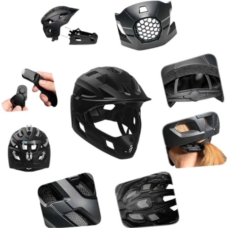 Crazy Safety Fullface Velohelm, schwarz, mit abnehmbarem Kinnschutz und Insektenschutznetz, Größe 54-57 cm – Bild 5