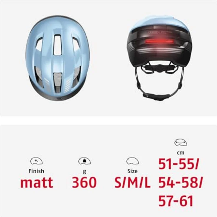 ABUS PURL-Y ACE Fahrradhelm mit LED-Licht, NTA-Schutzhelm für E-Bike und S-Pedelec, hellblau, Größe M – Bild 5