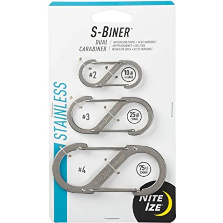Nite IZE S-Biner Stahl, 3er Pack Größen 2, 3 und 4, Traglast bis 33 kg, silber – Bild 1