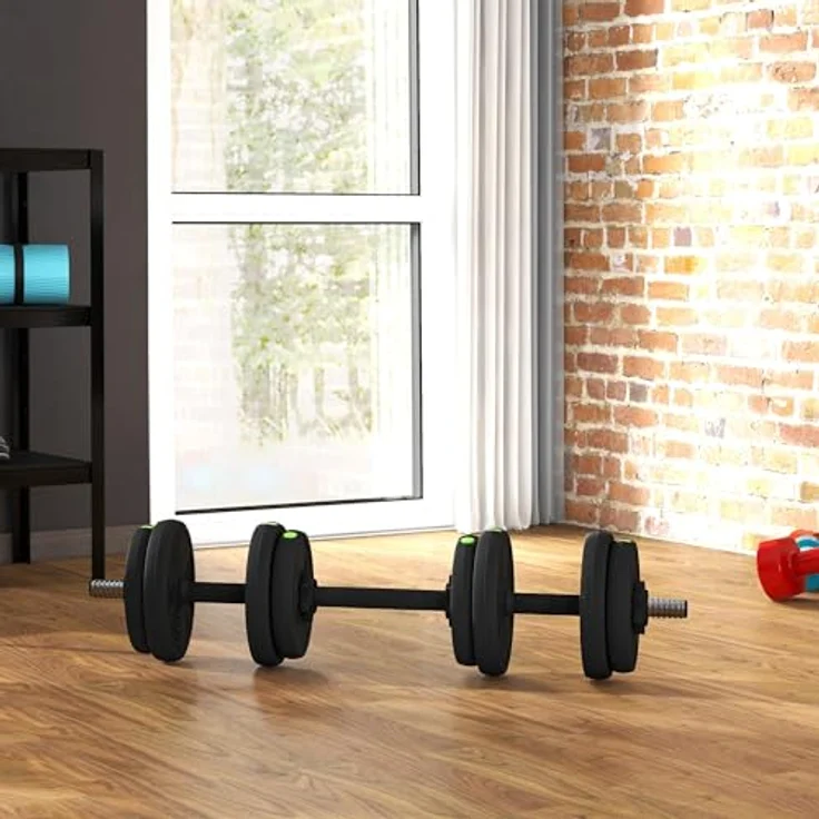 SPORTNOW 2-in-1 Hantel Set, 15 kg verstellbar Dumbbell Set mit 8 Hantelscheiben, Schwarz, bodenschonend – Bild 2