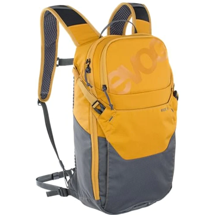 EVOC RIDE 8 Fahrradrucksack, Trekkingrucksack mit AIR-PAD-Rückenpolsterung und Werkzeugfach, Lehm Gelb / Carbon Grau – Bild 1