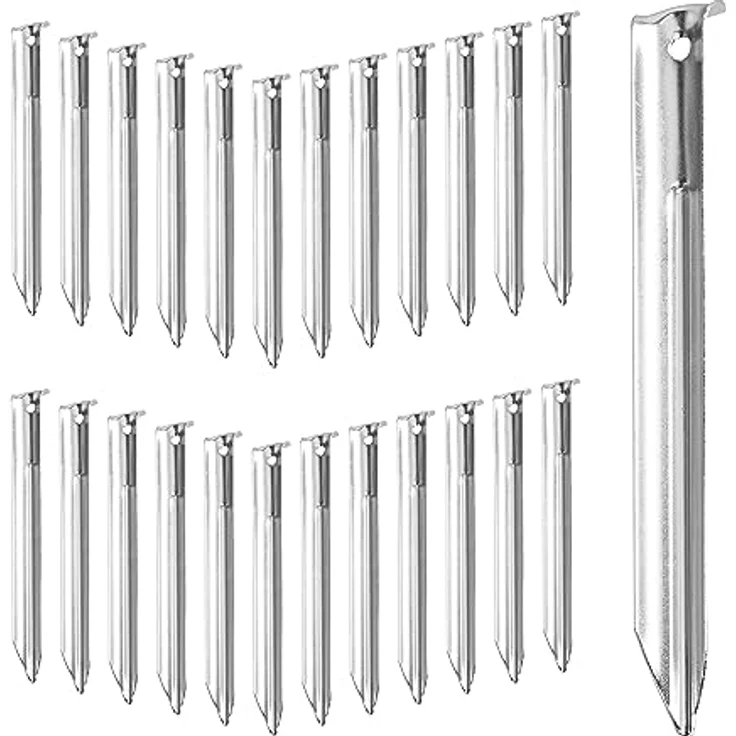 Relaxdays Zeltheringe 25er Set, V-Profil Stahl Bodenanker für Zelte, Pavillons, Tarps, HBT 18 x 2 x 1,5 cm, Silber – Bild 1