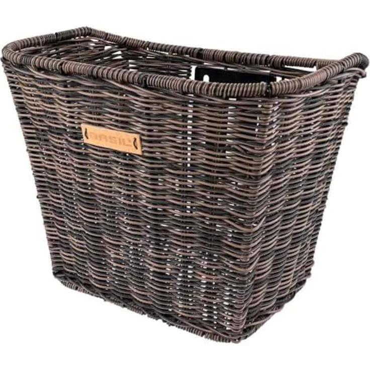 Basil Vorderradkorb Bremen FM, wetterfester Fahrradkorb aus Kunststoff-Rattan, dunkelbraun, 26x35x27 cm – Bild 1