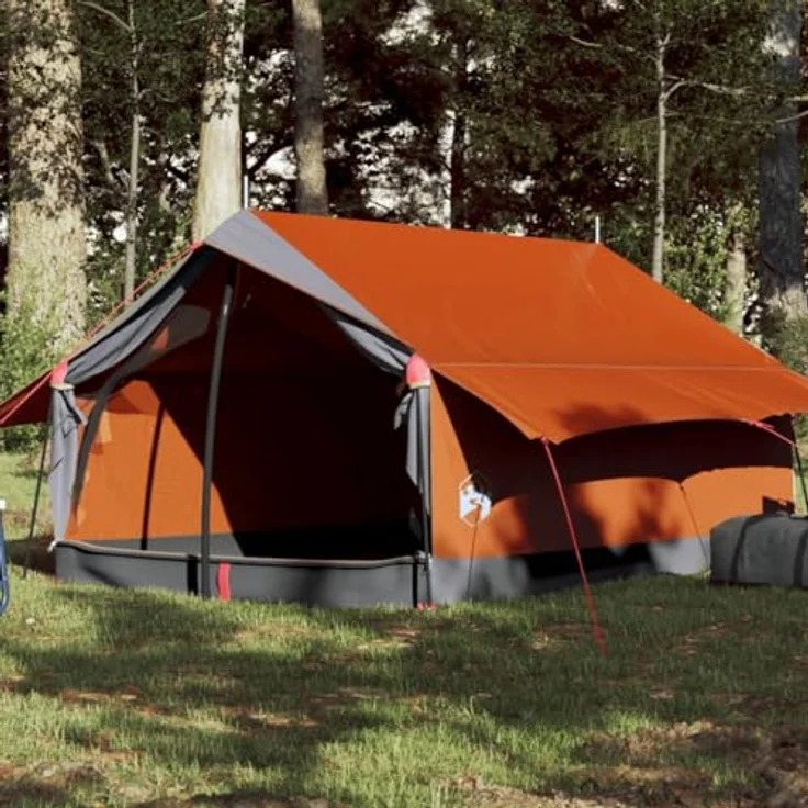vidaXL Campingzelt, Trekkingzelt für 2 Personen Wasserdicht mit Insektenschutz, Leicht Tragbar - Grau Orange – Bild 2
