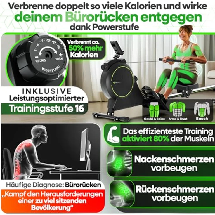 TRETMANN Tretmann Rudergerät Zuhause, extra leise mit Wirbelstrombremse 2.0, bis 150 kg, patentiertes ErgoKonzept, platzsparend, inkl. Antirutschmatten und Memory-Foam-Sitzkissen – Bild 4