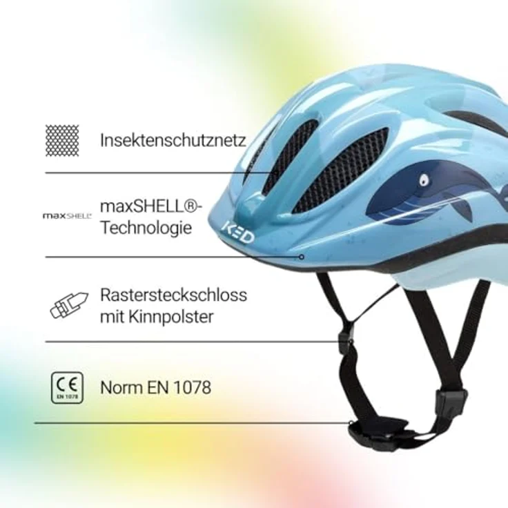 KED Meggy II Trend Kinder Fahrradhelm, Insektenschutznetz, integriertes LED-Rücklicht, maxSHELL Technologie, Whale, Größe 49-53 (SM) – Bild 2