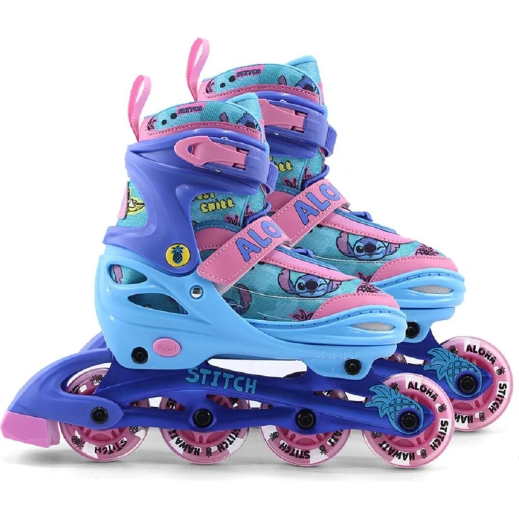 Disney Lilo & Stitch 3-in-1 Inline Skates, verstellbar mit LED Rollen und Aluminiumrahmen für Kinder, Größe 30-33
