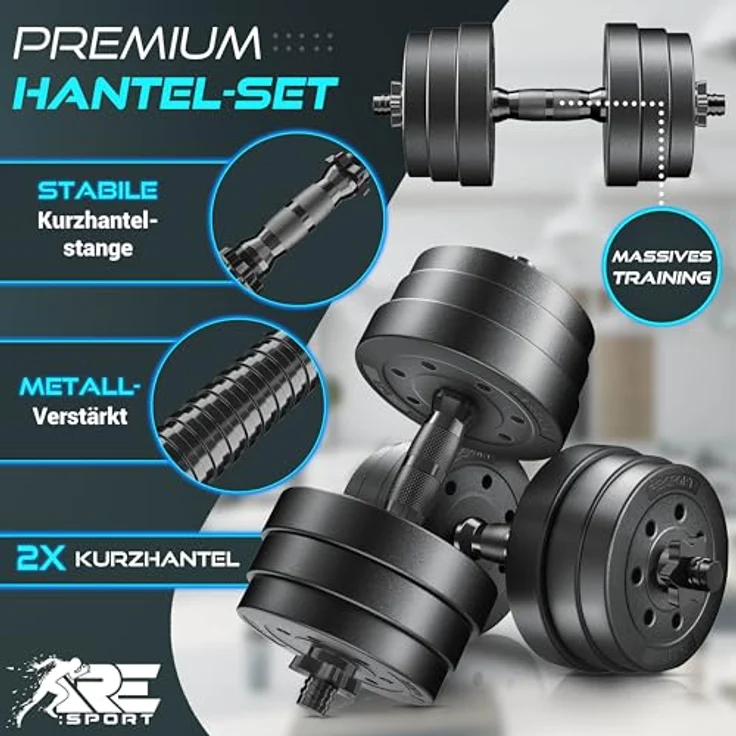 RE:SPORT 2er Hanteln Set verstellbar 15/20/30/40 kg, inkl. 4 Sternverschlüsse & Sicherungsringe, ergonomische Kurzhanteln für Zuhause und Fitness, bodenschonend mit Kunststoffüberzug – Bild 5