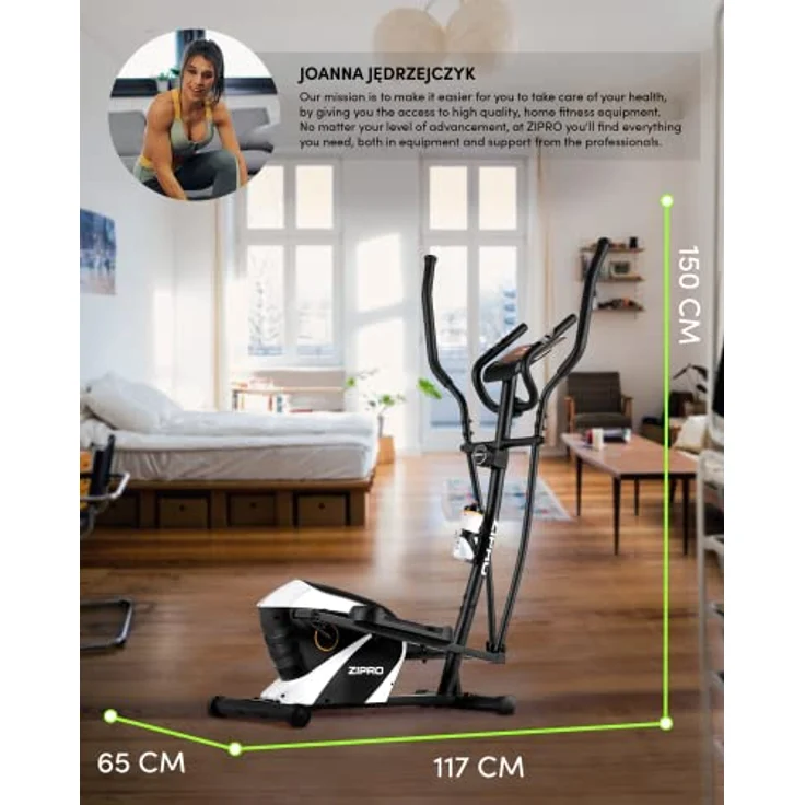 Zipro Shox RS Magnetischer Crosstrainer für Zuhause bis zu 120 kg - 8-Stufen Widerstand Ellipsentrainer Heimtrainer mit Computer misst Puls Kalorien Distanz Schnelligkeit - in Weiß – Bild 2