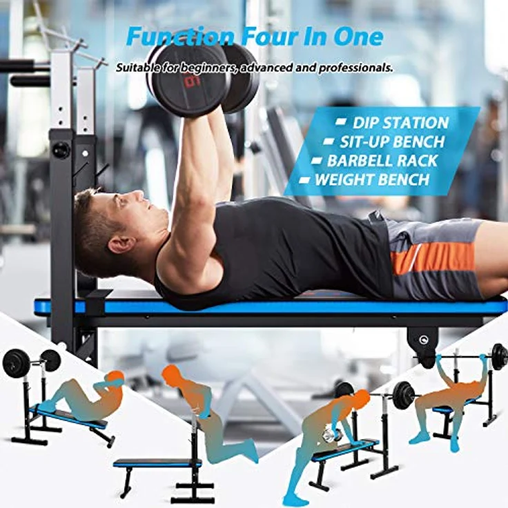 WINNOW Verstellbare Hantelbank mit Dip-Station Klappbare Schwerlast Gewichtheben Bank Heimtraining Fitnessstudio Multifunktion Trainingsbank – Bild 2