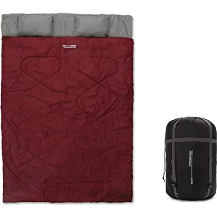 Lumaland Where Tomorrow Doppelschlafsack 190 x 150 cm - Weinrot, 2-Personen Schlafsack, wasserabweisend, atmungsaktiv, 300 g/m²