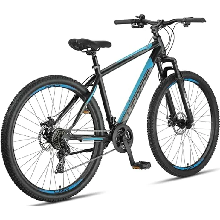 Licorne Bike Guide Premium 29 Zoll Mountainbike, Federgabel MTB mit Scheibenbremsen, hochwertige Markenqualität für Jugendliche und Erwachsene (Schwarz/Blau) – Bild 4