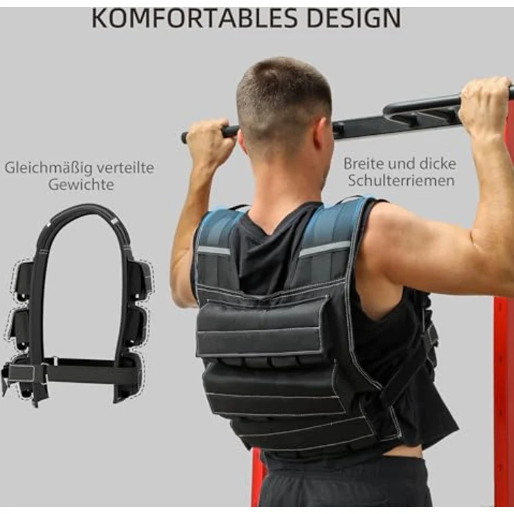 SPORTNOW Gewichtsweste verstellbar, 20kg mit reflektierenden Streifen, für Gewichtheben und Fitness, Schwarz – Bild 5