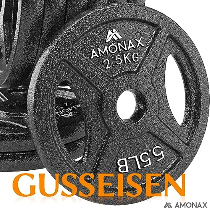 Amonax Hantelscheiben Set, 2,5kg, 5kg, 10kg Hantel Set für 25mm Gewichte Hantel Bar, Metall Hantelscheiben für Gewichtheben und Hip Thrust, hantelscheiben gusseisen für das Home Gym – Bild 2