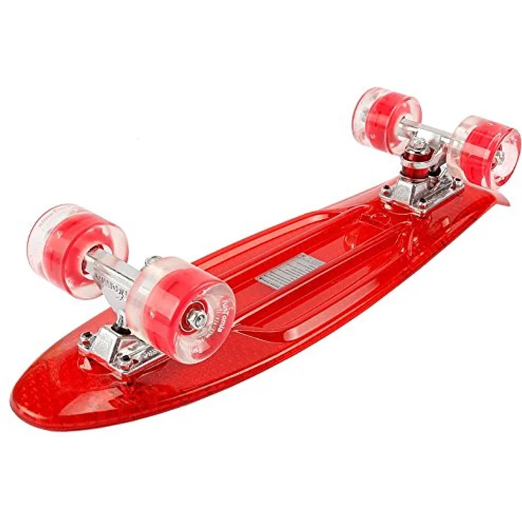 FunTomia 57cm Mini-Cruiser Skateboard mit LED Leuchtrollen, Aluminium Truck, ABEC-9 Kugellager und T-Tool – Bild 3
